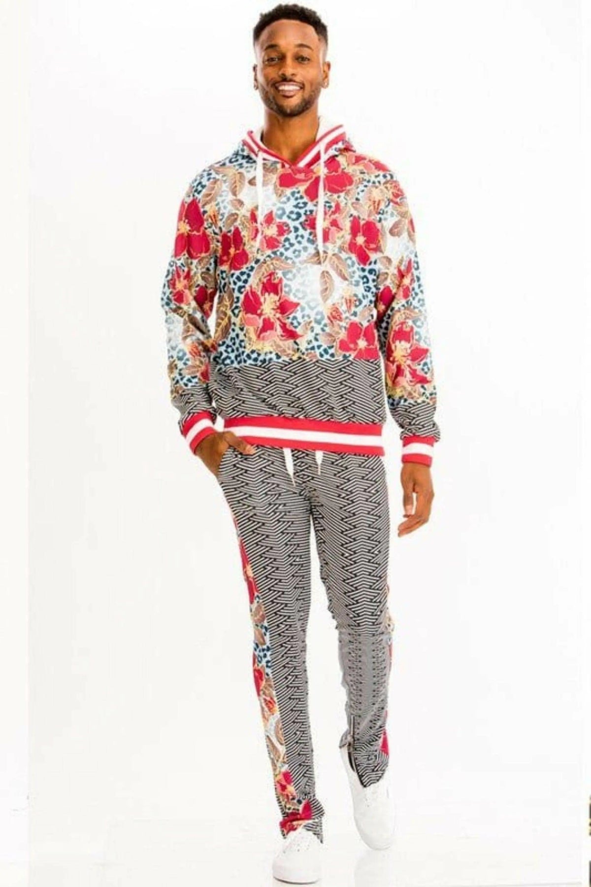 Red print hoodie and sweatpants tracksuit - Epicplacess