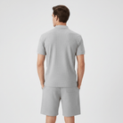 Men's Waffle-Knit Quarter-Zip Co-ord Set – Grey Back Flat Lay
