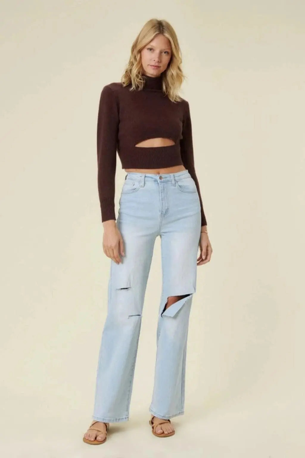 Wide-leg ripped denim style view - Epicplacess