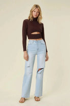 Wide-leg ripped denim style view - Epicplacess