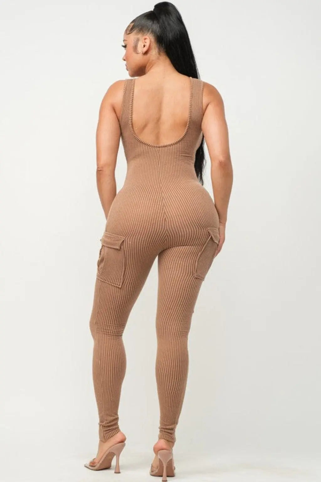 Mocha unitard jumpsuit front view - Epicplacess
