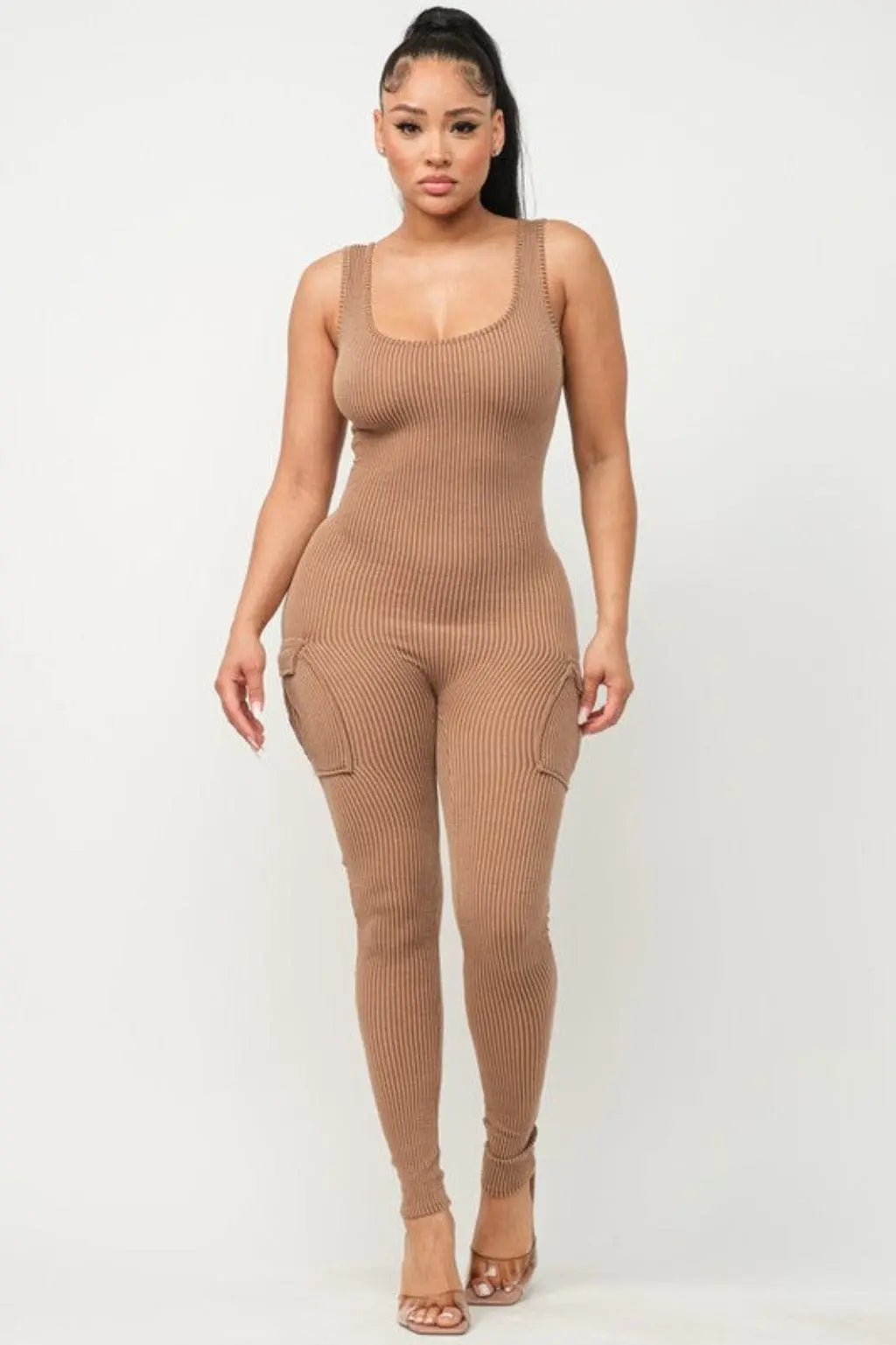 Rib Strap Season mocha unitard jumpsuit - Epicplacess