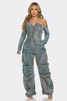 Cargo denim jumpsuit front view - Epicplacess