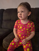 Girls' pink baseball and bows print short sleeve bamboo pajama set – view 2