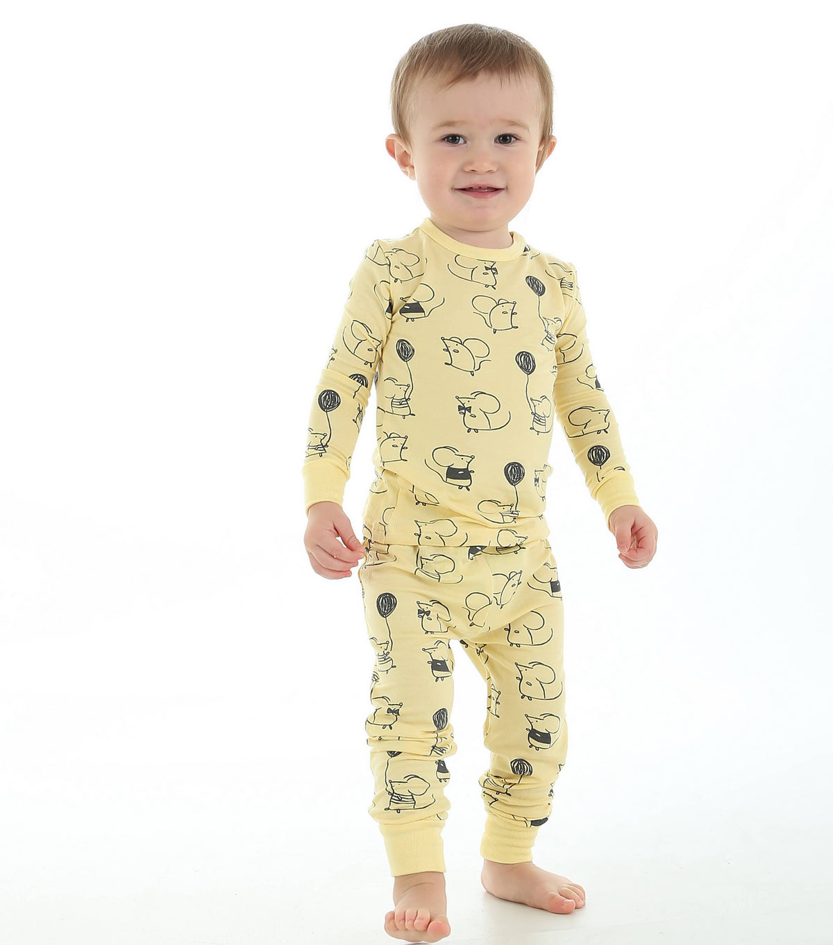 Kids' cat print long sleeve bamboo pajama set – view 2