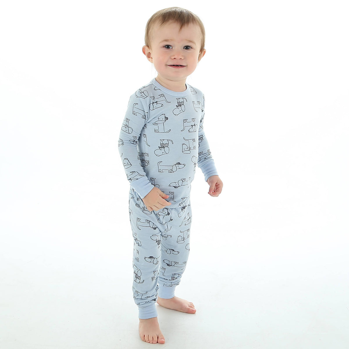 Kids' cat print long sleeve bamboo pajama set – view 4