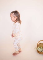 Toddler girls' blush pink daisy print long sleeve bamboo pajama set – view 2