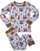 Kids' cream gingerbread print long sleeve bamboo Christmas pajama set