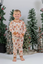 Kids' cream gingerbread print long sleeve bamboo Christmas pajama set – view 2