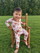 Kids' cream gingerbread print long sleeve bamboo Christmas pajama set – view 4