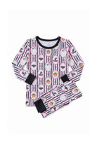 Girls' pink stripe glow-in-the-dark ghost print bamboo Halloween pajama set – view 2