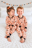 Kids' orange Halloween bear print long sleeve bamboo pajama set