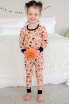 Kids' orange Halloween bear print long sleeve bamboo pajama set – view 4