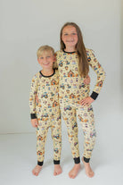 Kids' orange Halloween farm print long sleeve bamboo pajama set – view 2