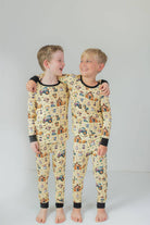 Kids' orange Halloween farm print long sleeve bamboo pajama set – view 3