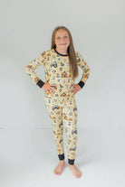 Kids' orange Halloween farm print long sleeve bamboo pajama set – view 4