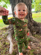 Kids' green pine tree print long sleeve bamboo holiday pajama set – view 3