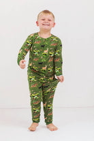 Kids' green pine tree print long sleeve bamboo holiday pajama set – view 4