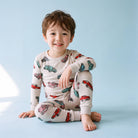 Kids' grey retro car print long sleeve modal pajama set