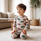 Kids' grey retro car print long sleeve modal pajama set – view 4