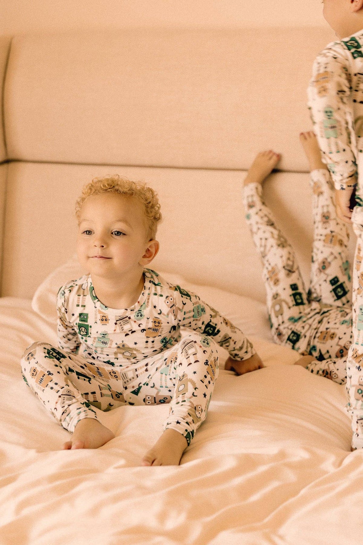 Kids' robot print long sleeve bamboo pajama set – view 2