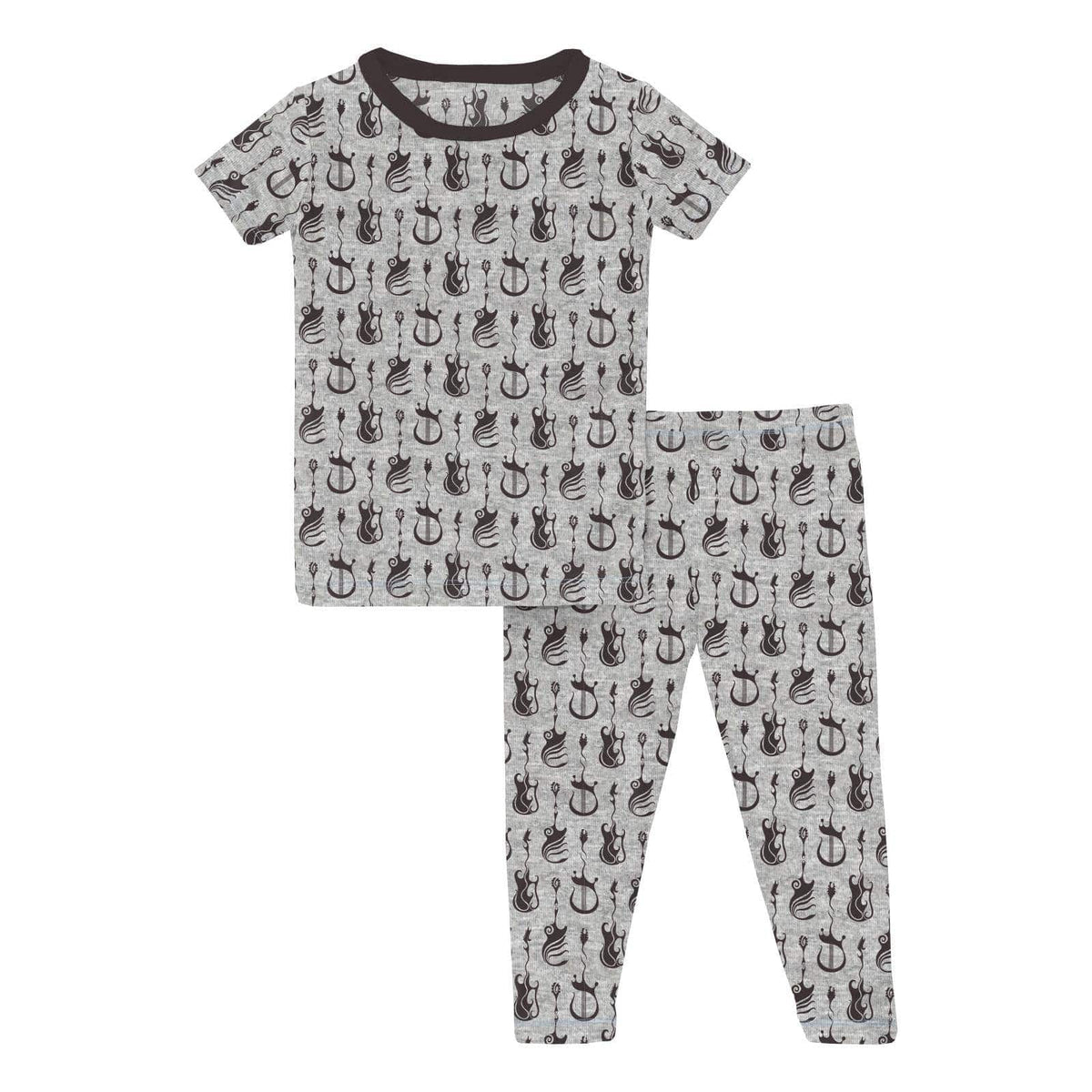Kids' heather gray rock and roll print short sleeve bamboo pajama set