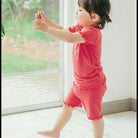 Girls' rose coral shirred short sleeve viscose pajama set – view 3
