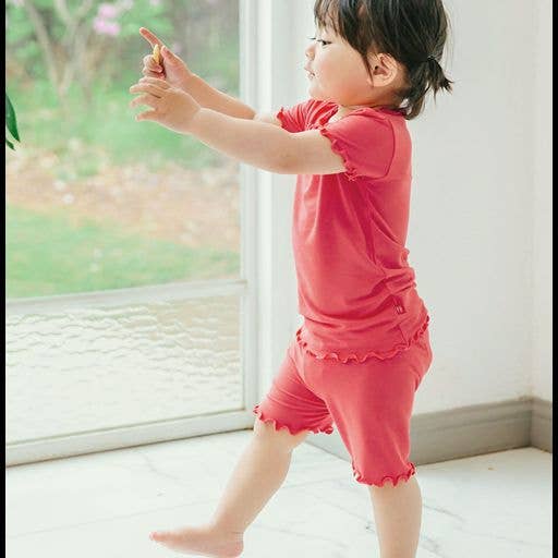 Girls' rose coral shirred short sleeve viscose pajama set – view 3