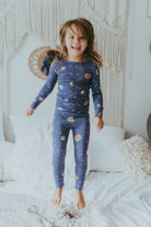 Toddler navy star print long sleeve bamboo pajama set – view 2
