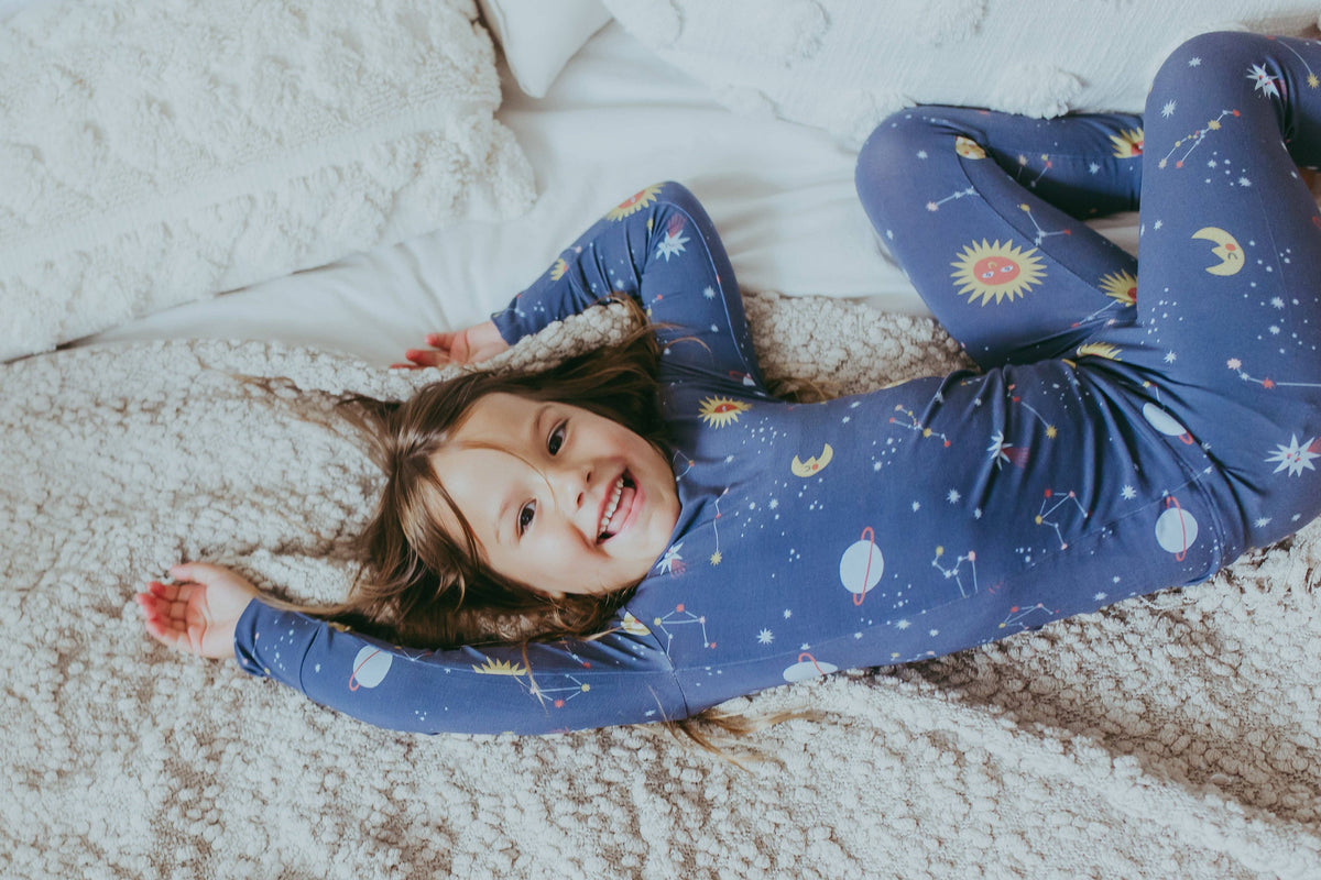 Toddler navy star print long sleeve bamboo pajama set – view 3