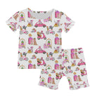Toddler girls' travel dogs print ruffle short sleeve bamboo pajama set