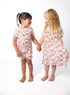 Toddler girls' travel dogs print ruffle short sleeve bamboo pajama set – view 3