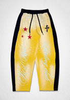 Men's yellow baggy french terry joggers with applique and patch