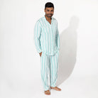 Men's Bamboo Pinstripe Button-Up Pajama Set in pinstripe – detail view