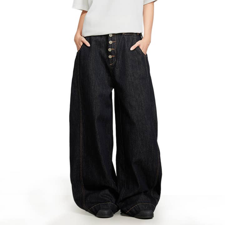 Men's Black American Street-Style Baggy Denim Jeans - view 2