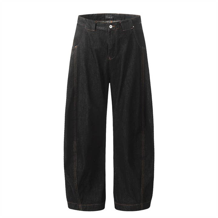 Men's Black Distressed Patchwork Wide-Leg Jeans - front view