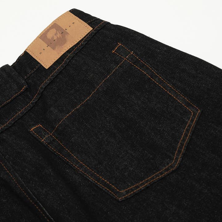 Men's Black Distressed Patchwork Wide-Leg Jeans - view 4