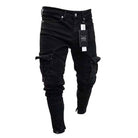 Men's Black Slim-Fit Ripped Zipper Detail Jeans - view 2