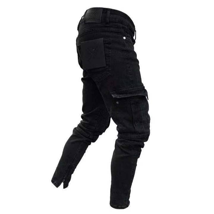Men's Black Slim-Fit Ripped Zipper Detail Jeans - view 4