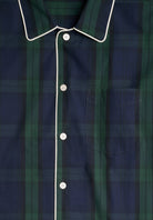 Men's Blackwatch Plaid Cotton Button-Up Pajama Set in blackwatch plaid – styled view
