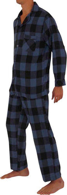 Men's Blue Buffalo Plaid Flannel Pajama Set in blue buffalo plaid – styled view