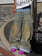 Men's Blue Vintage-Wash Wide-Leg Denim Jeans - view 4