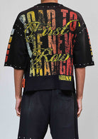 Men's black rhinestone 3/4 sleeve cropped terry tee