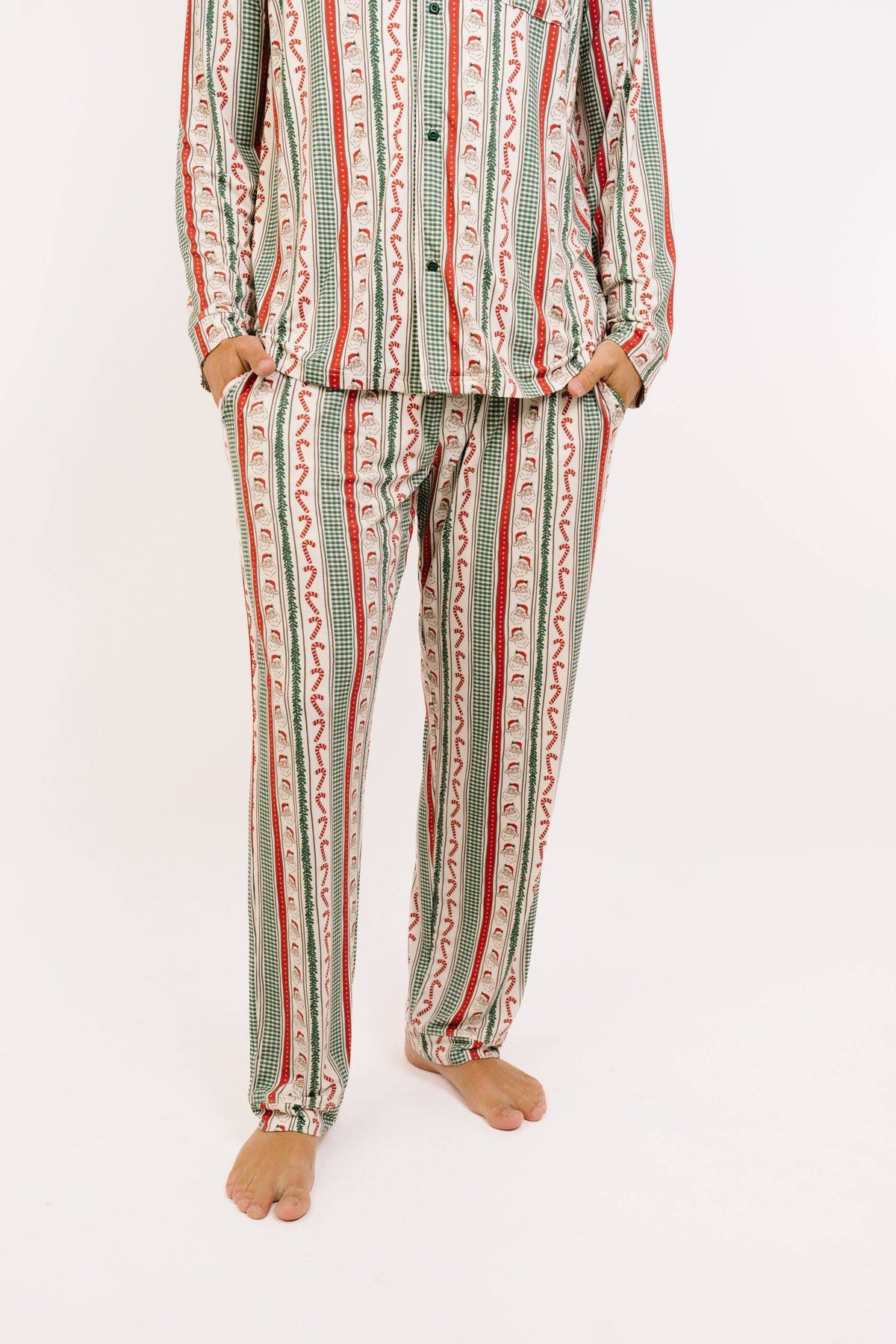 Men's Christmas Cheer Bamboo Button-Up Pajama Set in christmas cheer print – alternate view