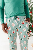 Men's Christmas Stripe Bamboo Lounge Pants in christmas stripe – detail view