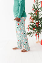 Men's Christmas Stripe Bamboo Lounge Pants in christmas stripe – styled view
