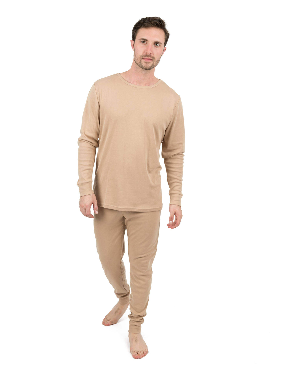 Men's Classic Cotton Pajama Set in beige – front view