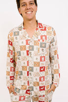 Men's Country Christmas Bamboo Button-Up Pajama Set in country christmas print – detail view