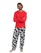 Men's Cow Print Fleece Pajama Set in cow print – front view
