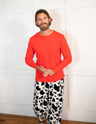 Men's Cow Print Fleece Pajama Set in cow print – detail view